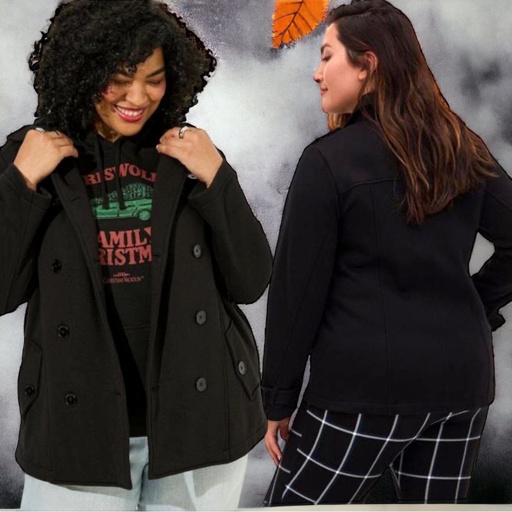 Torrid Black Fleece Peacoat Jacket Sizes: 1 1XL NEW - Picture 2 of 16